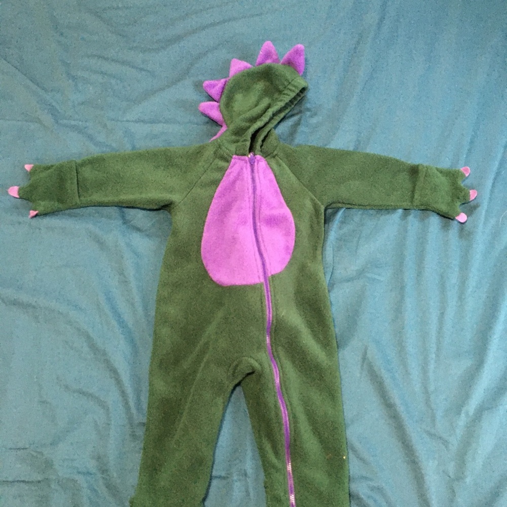 Land’s End Green Dinosaur Infant Onesie with Purple Accents